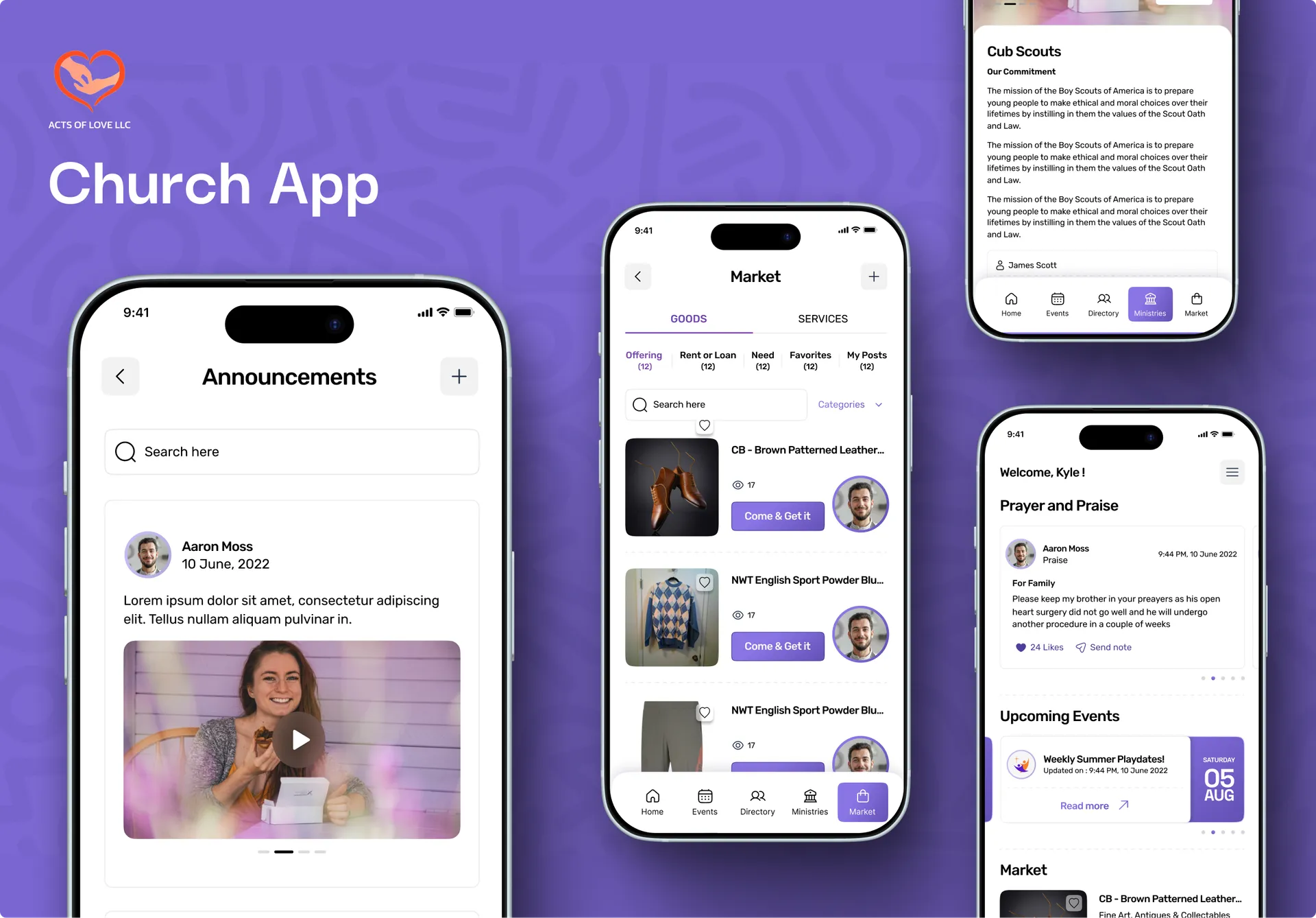 Church Community App — Prayer, Events & Marketplace UI
